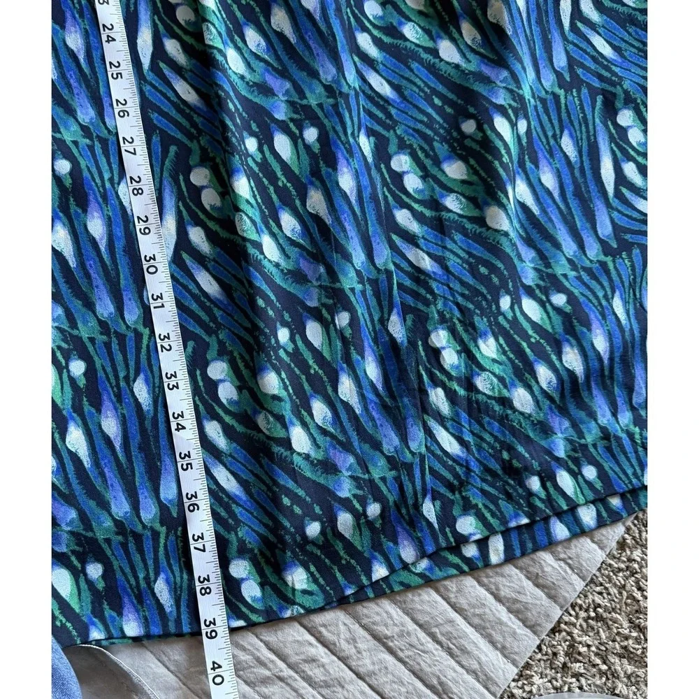 Tory Burch 100% Silk Dress 12 Blue Green Watercolor Knee Length Career Lined EUC